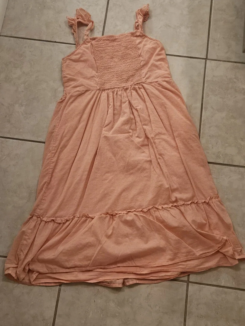Gap Kids SZ XXL Peach Sundress Swiss Dot Lined Shirred Back Midi Length